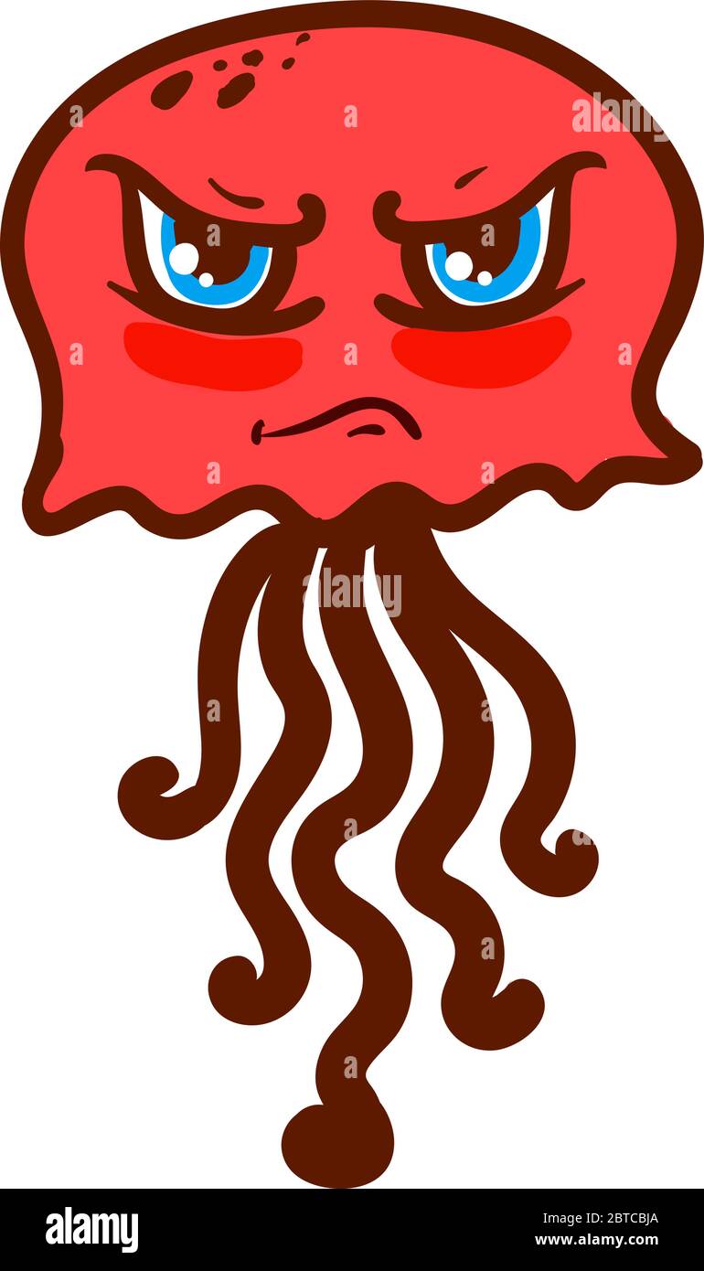 Angry red jellyfish , illustration, vector on white background Stock Vector