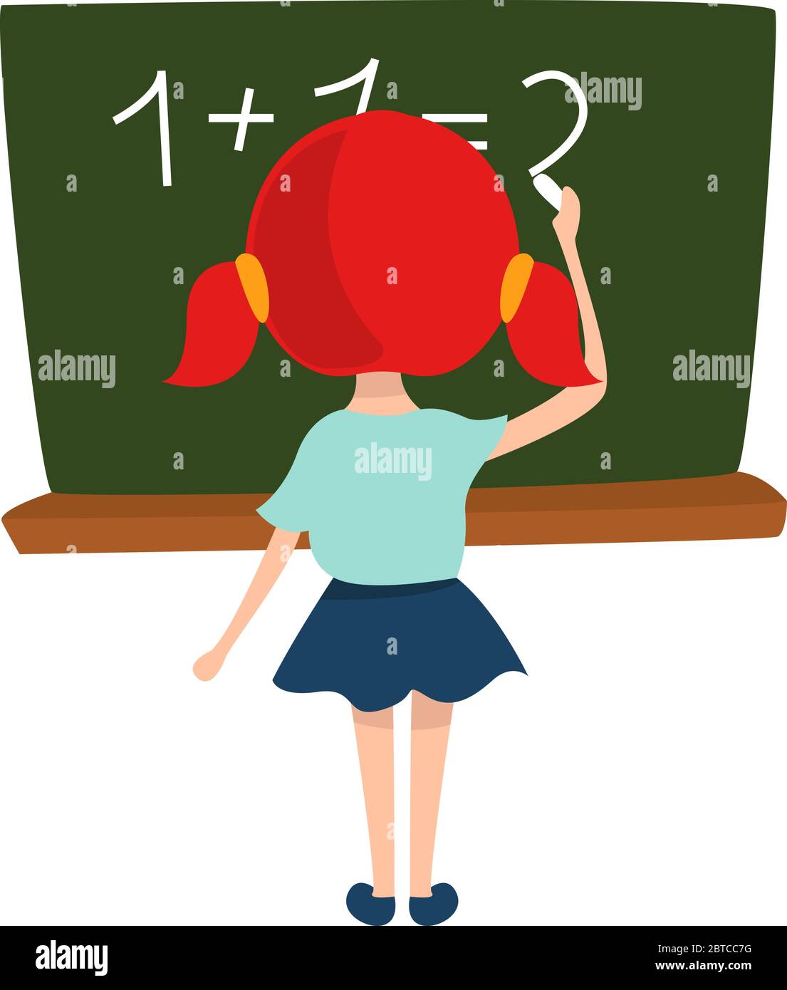 Girl doing math , illustration, vector on white background Stock Vector