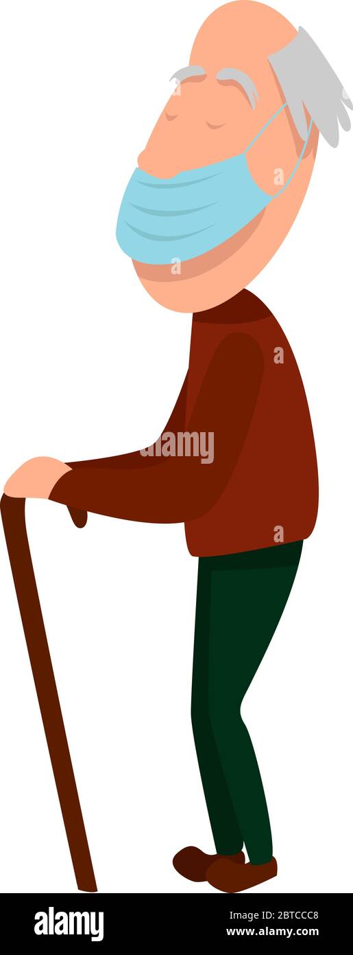 Old man with walking stick , illustration, vector on white background ...