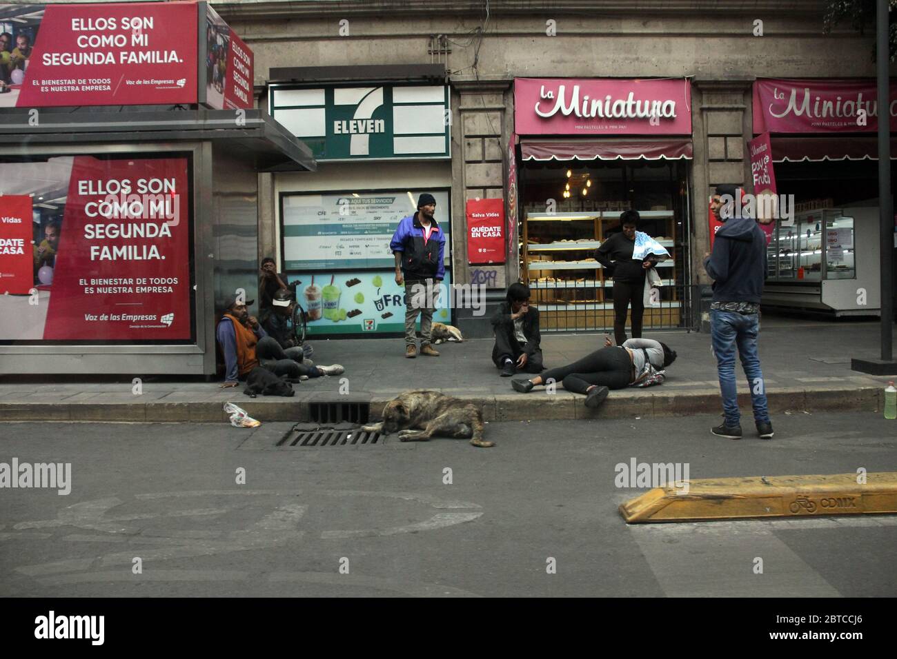 Homeless young people in downtown of Mexico City. Covid-19 in Mexico. Stock Photo
