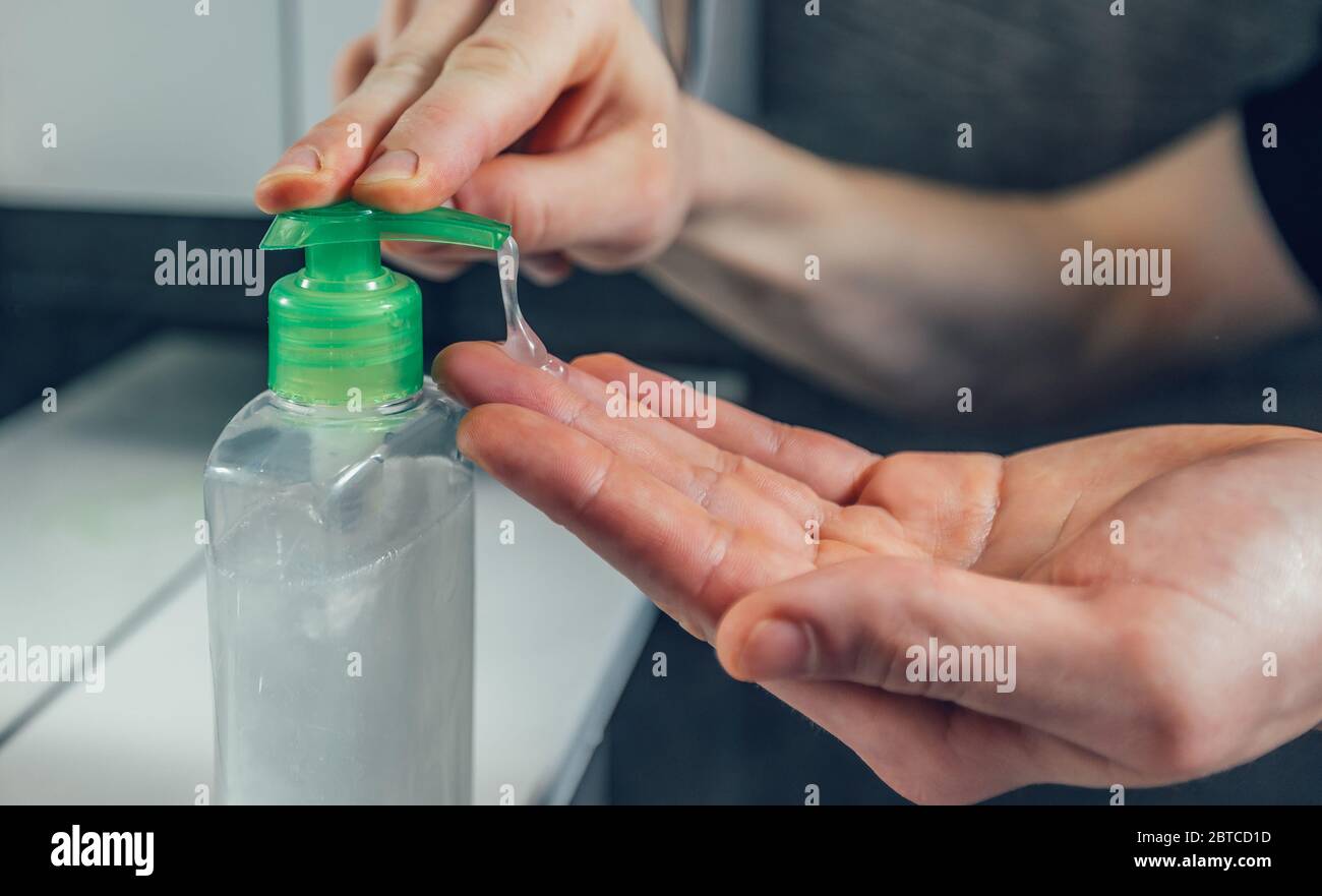 close up. a young man washes his hands with soap. Stock Photo