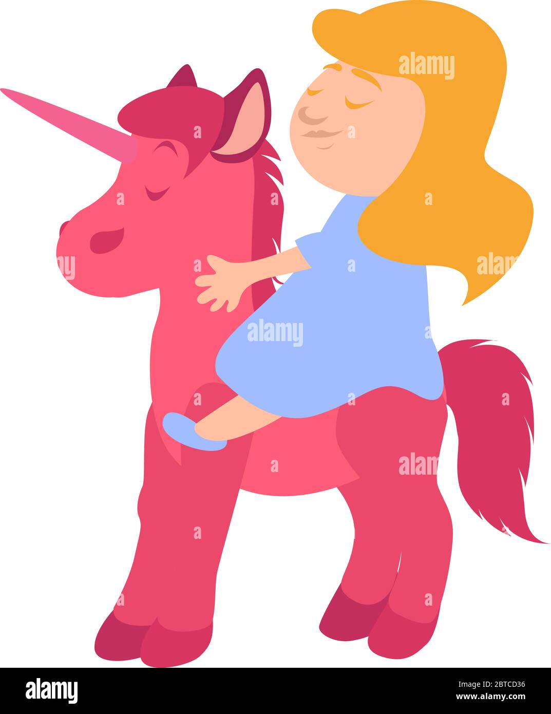 Girl on a pink pony , illustration, vector on white background Stock
