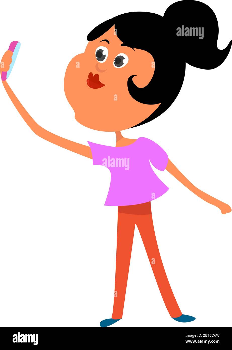 Girl taking selfie , illustration, vector on white background Stock Vector