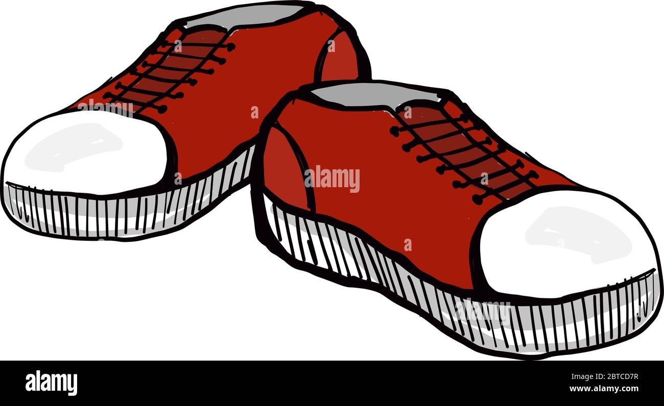 Red sneakers , illustration, vector on white background Stock Vector
