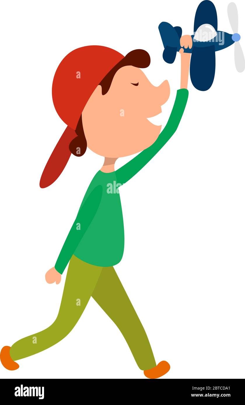 Boy with toy plane , illustration, vector on white background Stock ...