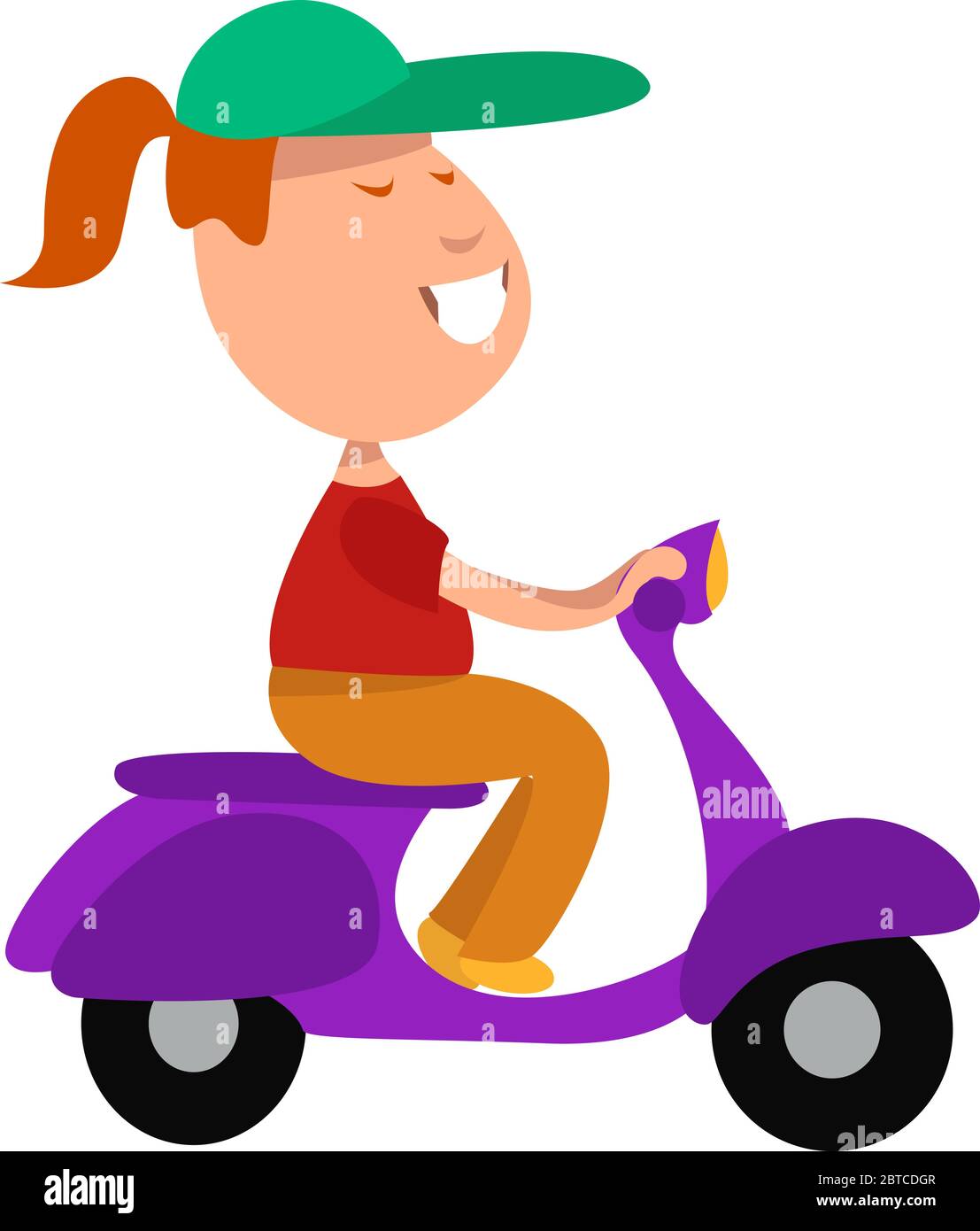 Girl on scooter , illustration, vector on white background Stock Vector