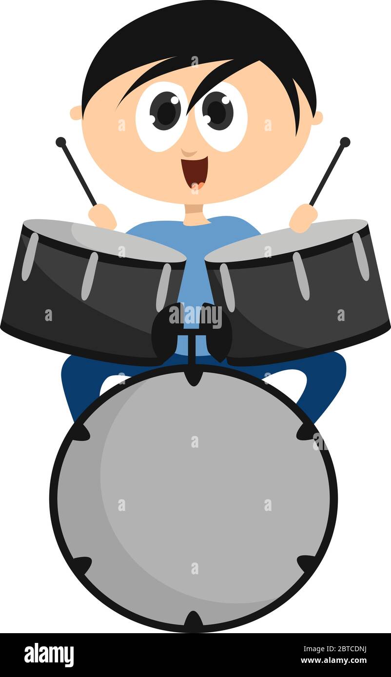 Boy playing drums , illustration, vector on white background Stock ...