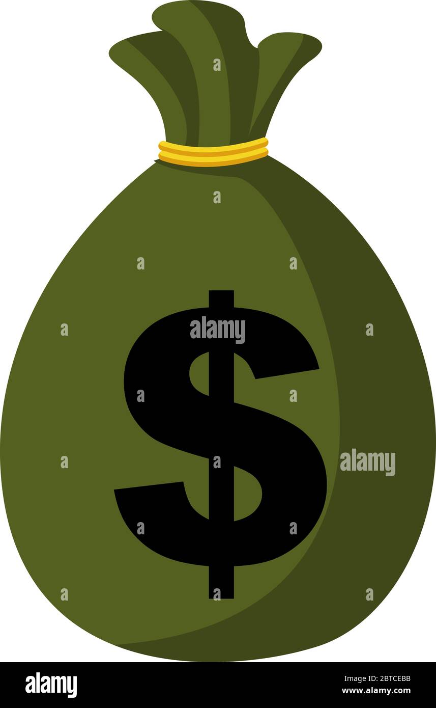 Green bag of money, illustration, vector on white background Stock Vector
