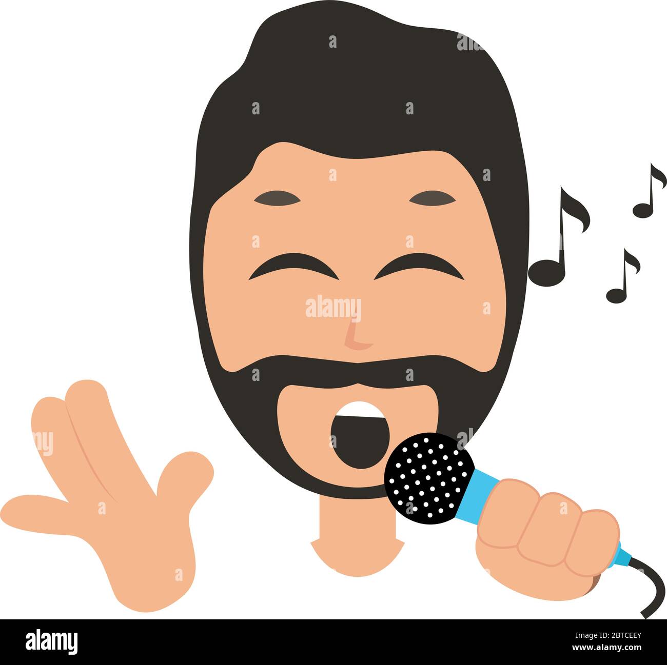 Man singing on microphone, illustration, vector on white background Stock Vector