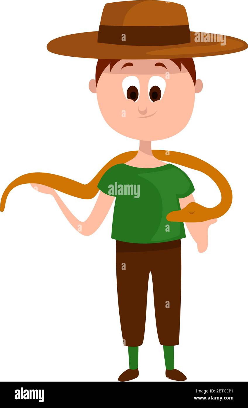 Zoologist with snake , illustration, vector on white background Stock Vector