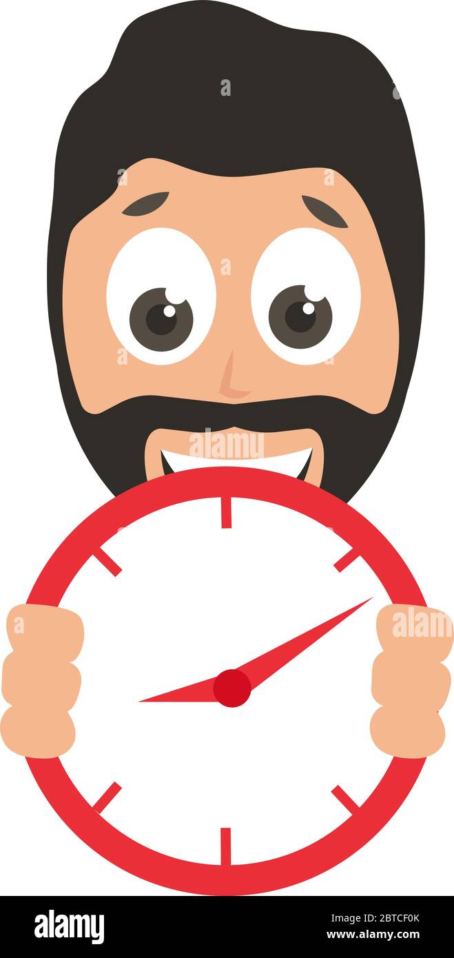 Man with red clock, illustration, vector on white background Stock Vector