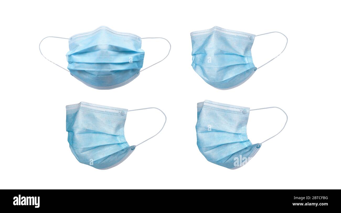 Medical face mask isolated on white background with clipping path around the face mask and the ear rope. Concept of COVID-19 or Coronavirus Disease 20 Stock Photo