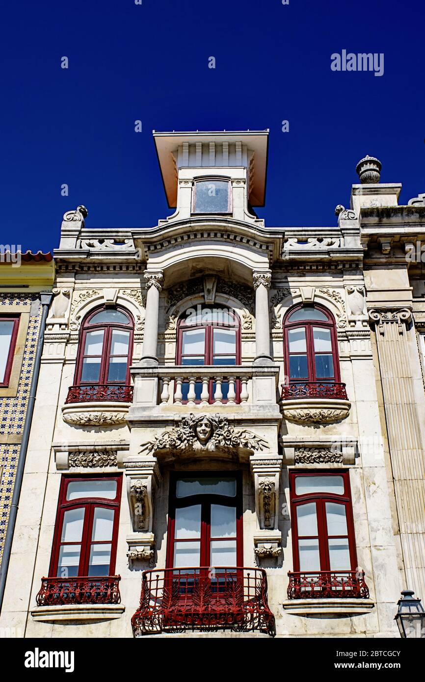 Art Deco building and brilliant blue sky in Aveiro, Portugal Stock Photo