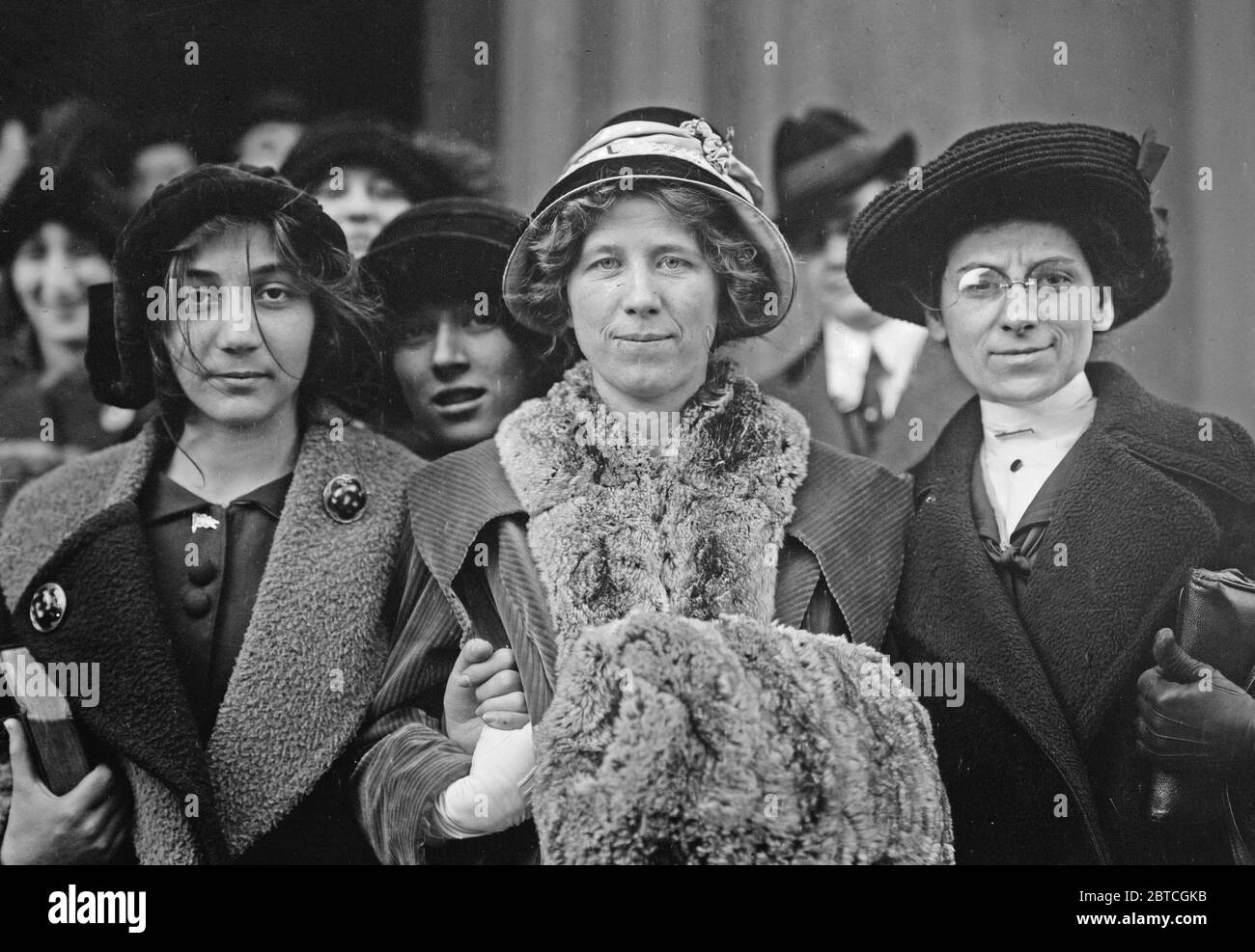 Suffrage and labor activist Flora Dodge 'Fola' La Follette (1882-1970), social reformer and missionary Rose Livingston and a young striker during a garment strike in New York City in 1913 Stock Photo