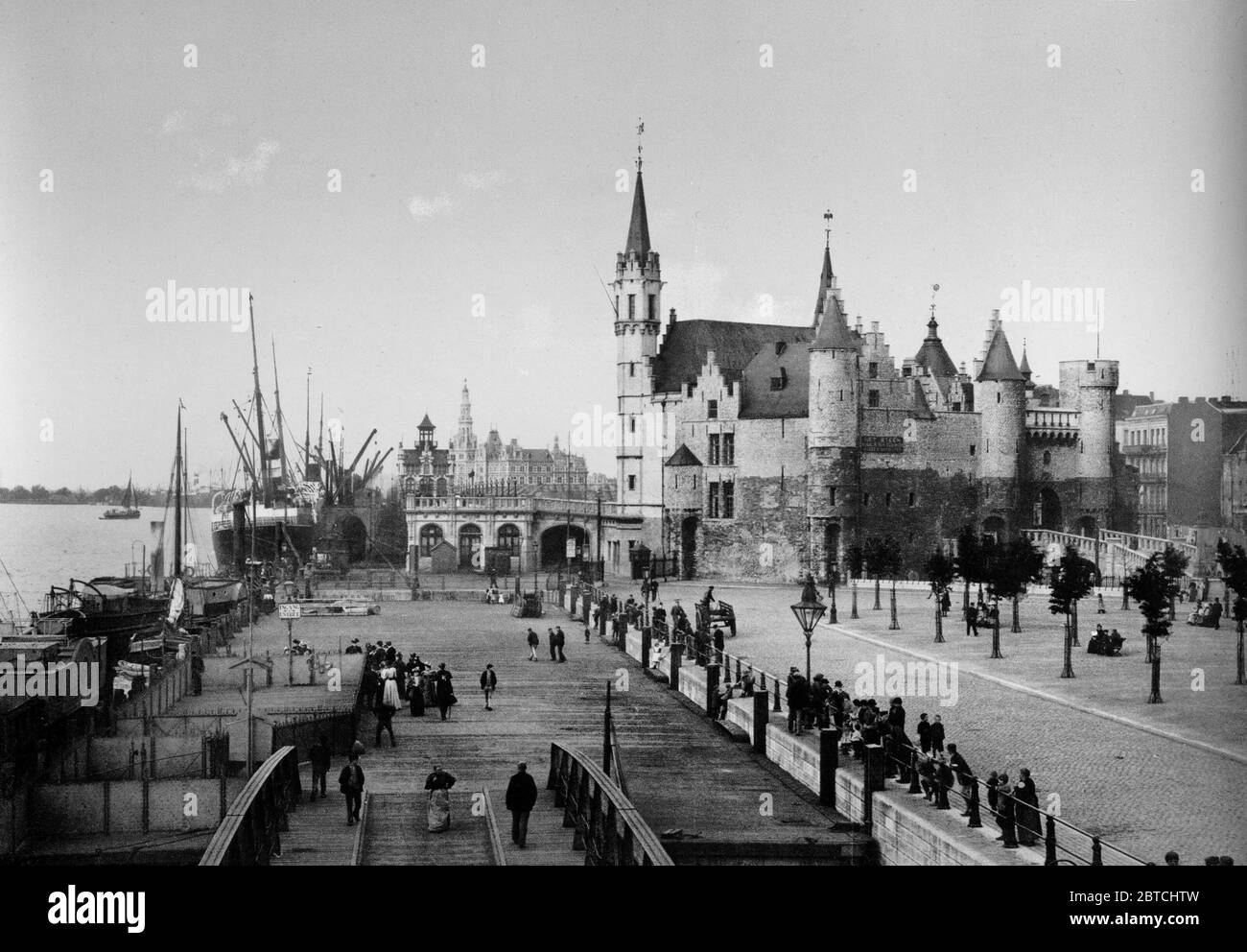 View of the Steen with the port, Antwerp, Belgium ca. 1890-1900 Stock Photo