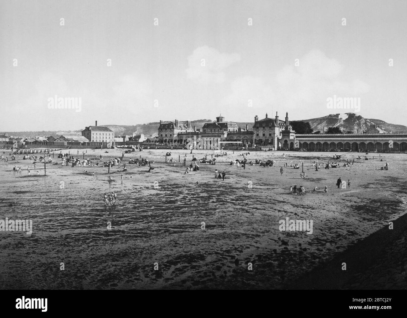 Casino and beach at low tide, Cherbourg, France ca. 1890-1900 Stock Photo