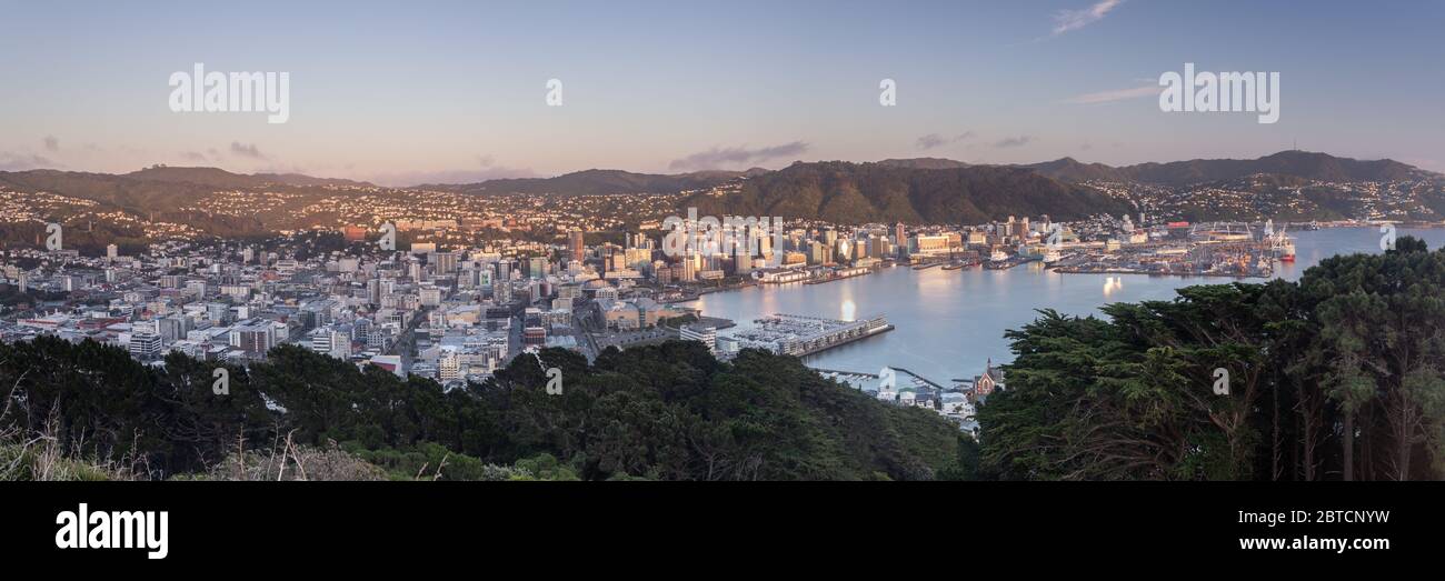 A panoramic image of Wellington city, New Zealand's capitol. Stock Photo