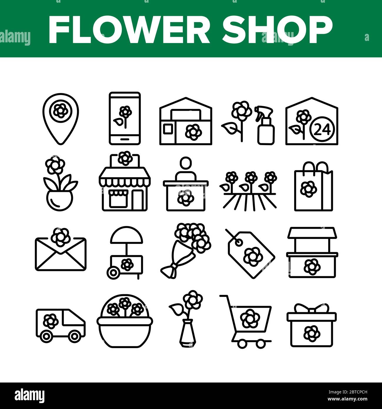 Flower Shop Boutique Collection Icons Set Vector Stock Vector Image ...