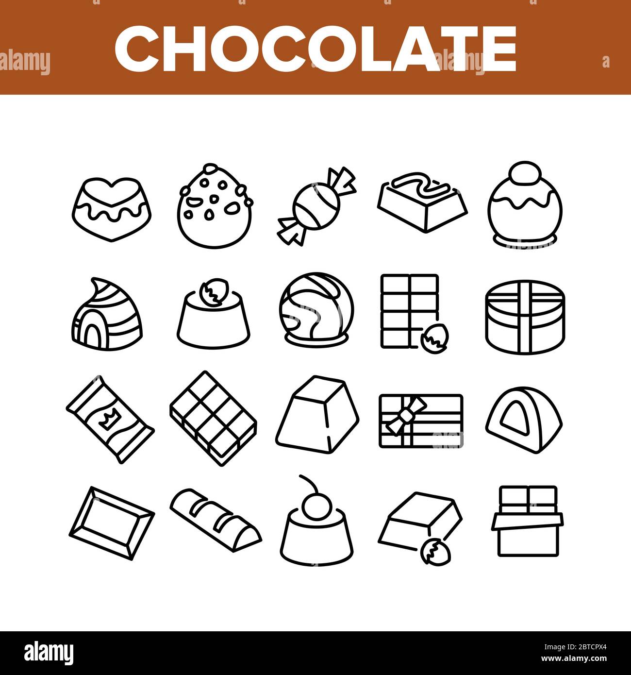 Chocolate Sweet Food Collection Icons Set Vector Stock Vector Image ...