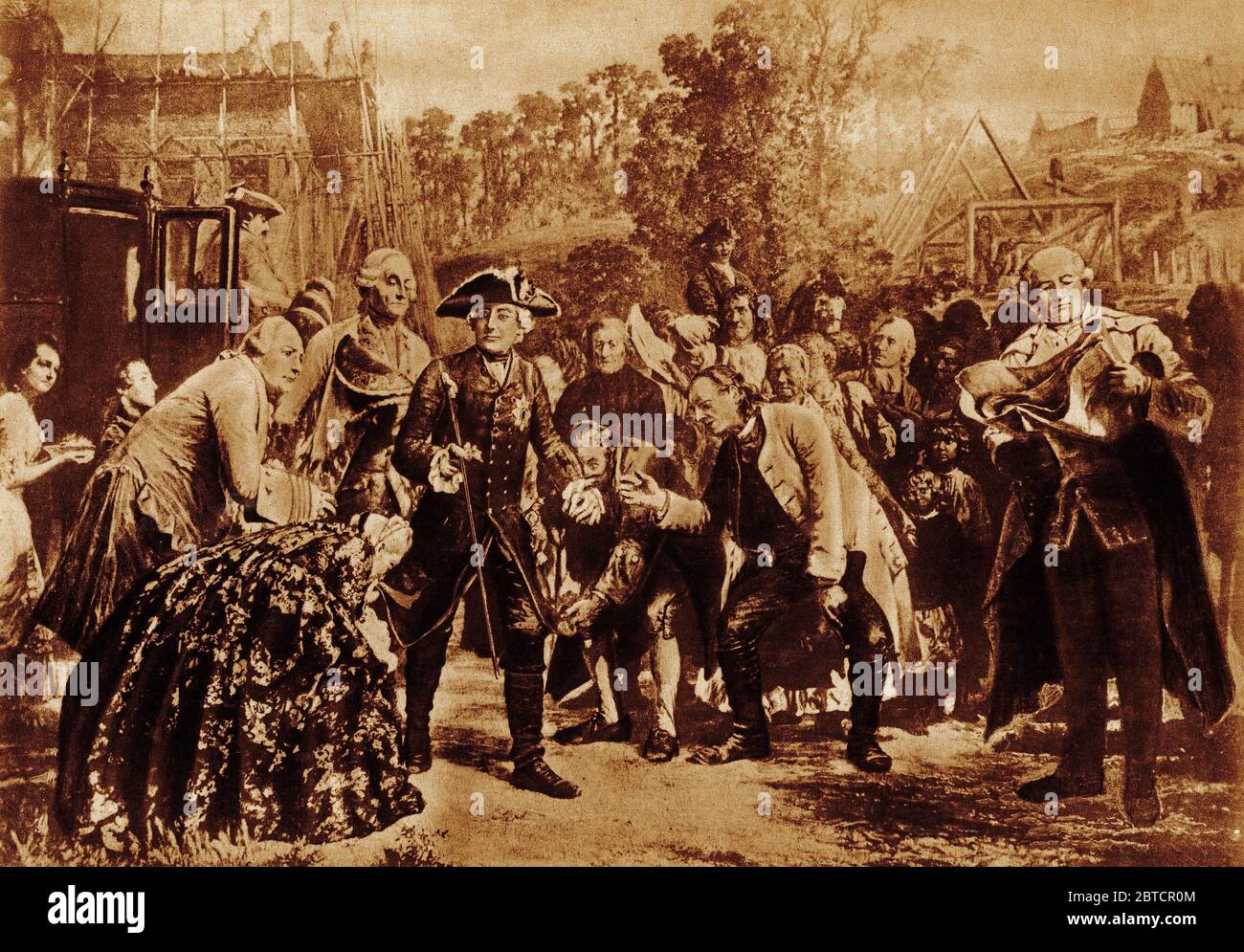 illustration of Frederick the Great among the populace, from a set of school posters used for social studies, c 1930 Stock Photo
