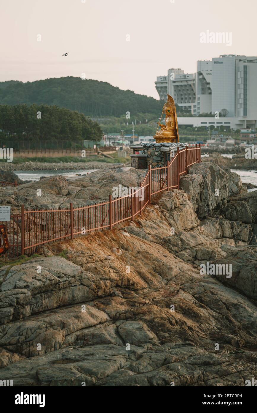 Busan, South Korea - 22 May 2020: Haedong Yonggungsa, self-advertised as Korea's most beautiful temple, sits on a rocky shoreline north of Busan. Stock Photo
