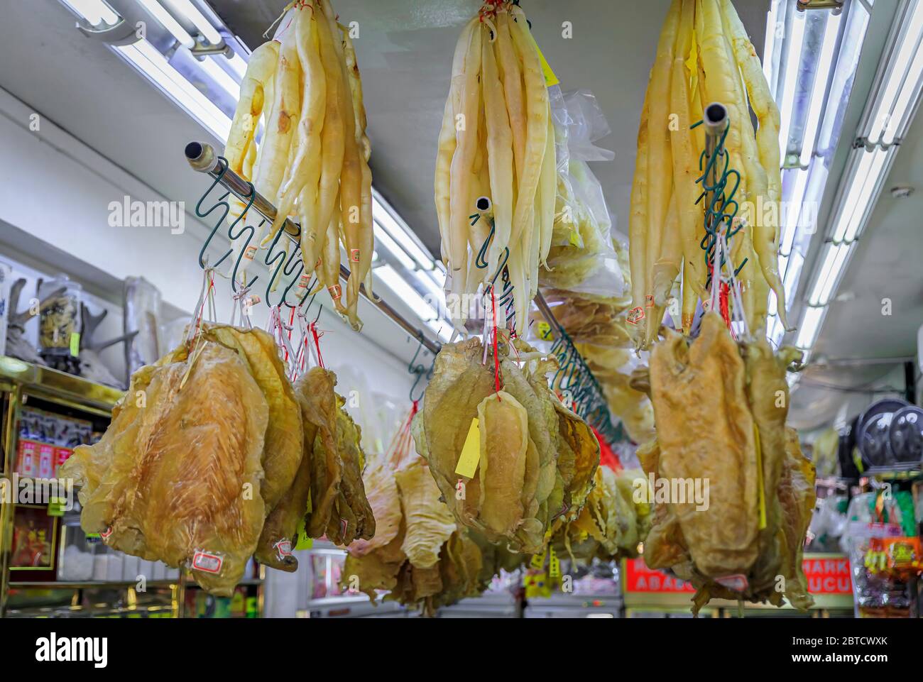 Dried fish stomach, swimming bladder or fish maw with price tags