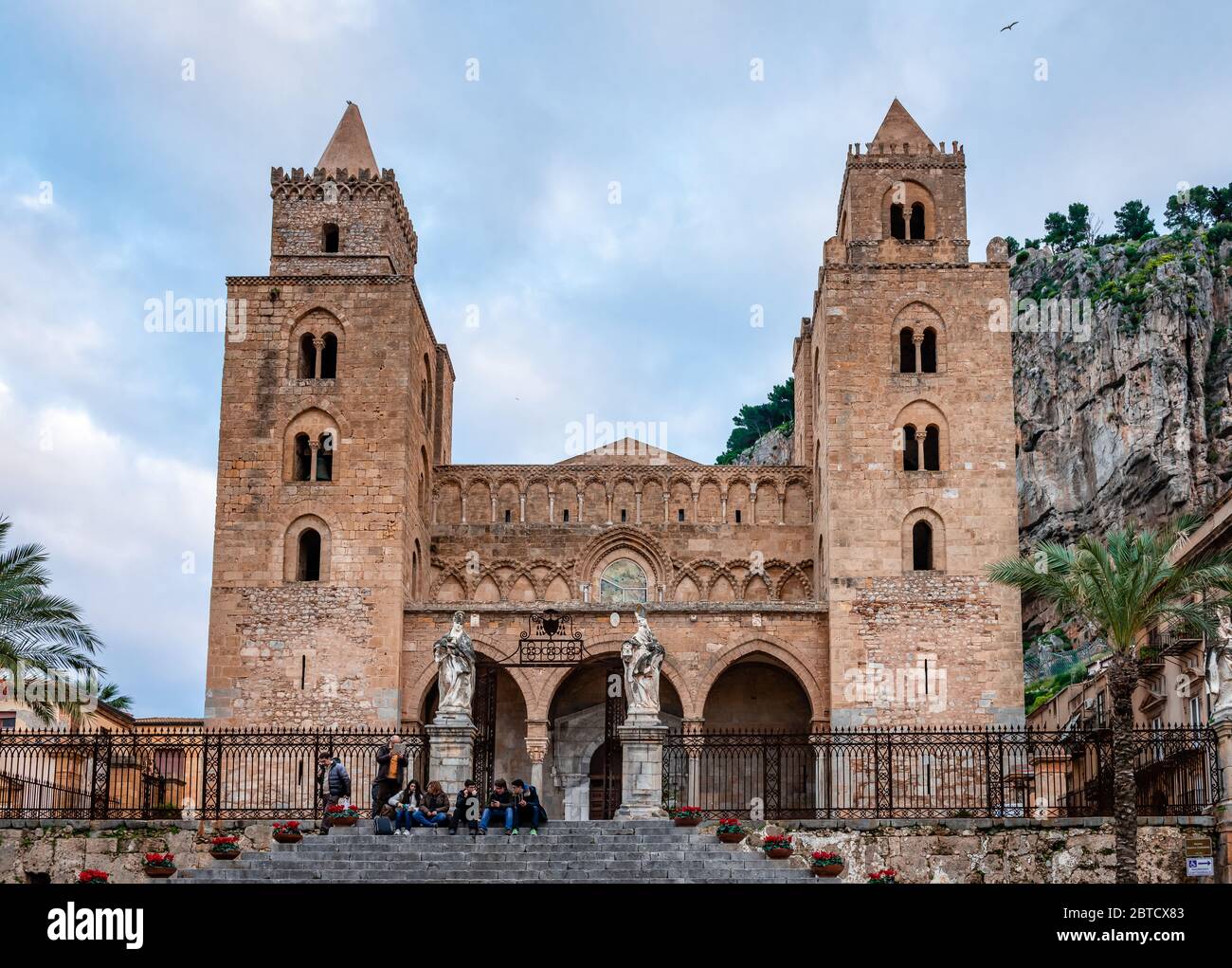 Cefalu / Italy - December 29 2015: The Cathedral of the town, erected between 1131 and 1240 in the Norman architectural style, in the island of Sicily Stock Photo