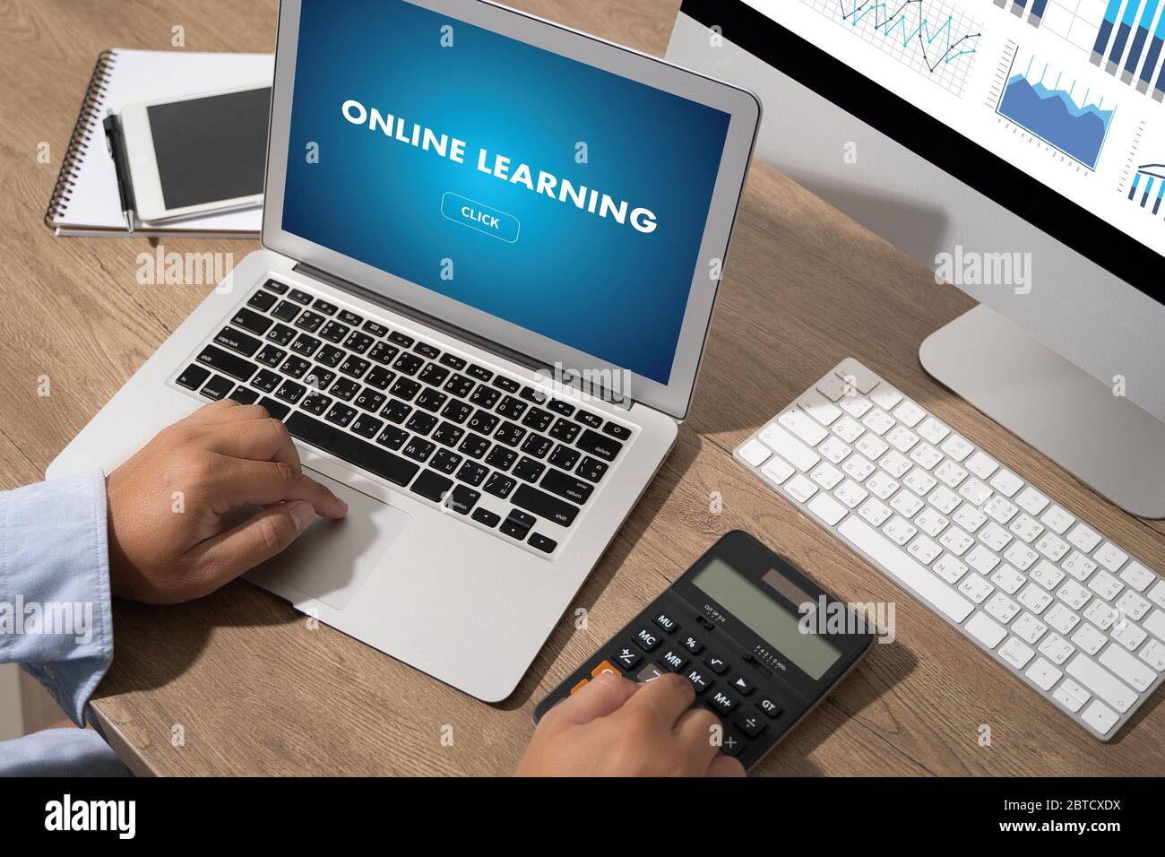 ONLINE LEARNING Connectivity Technology Coaching Skills Teach Digital Online Internet Stock Photo