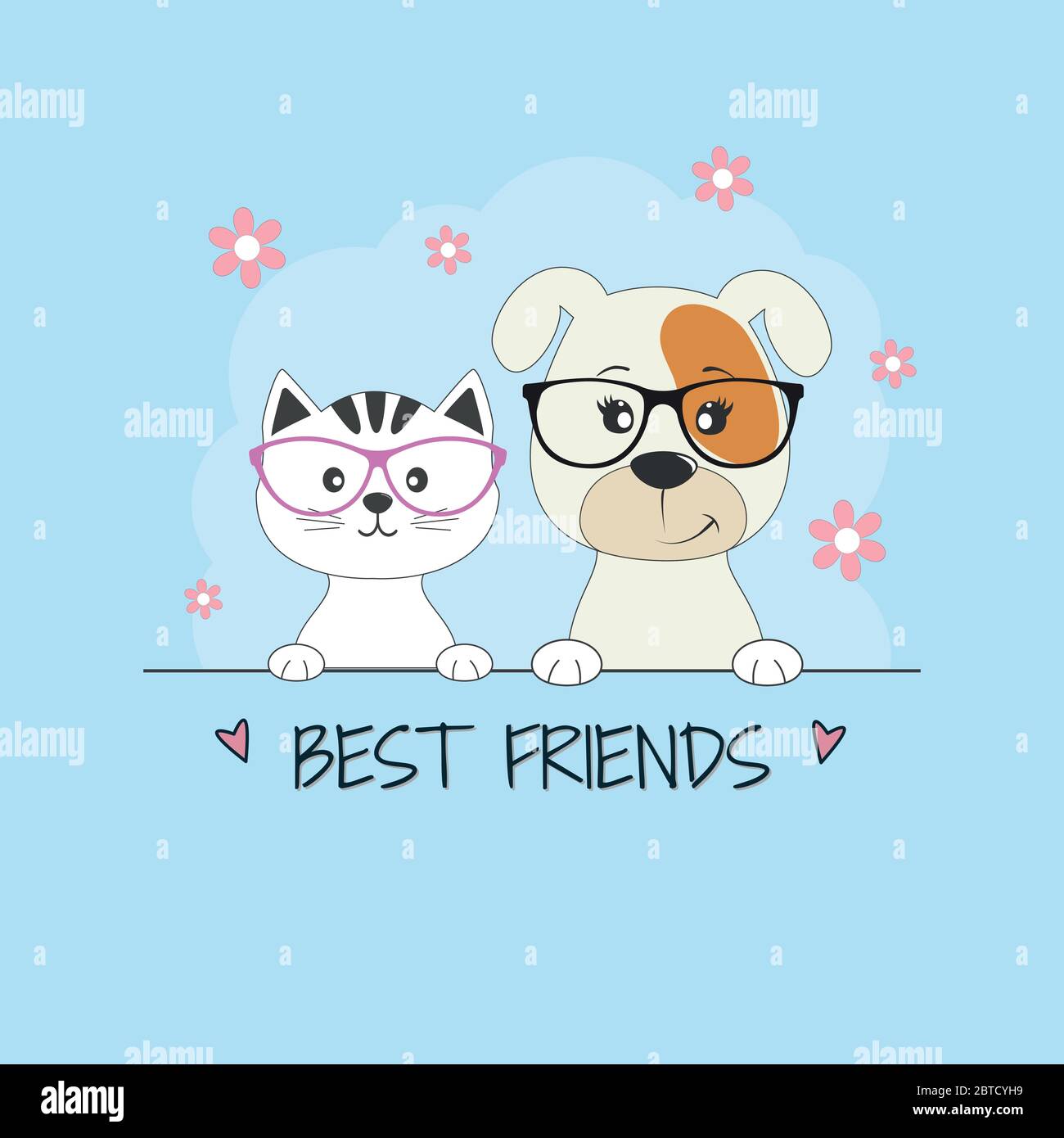 Greeting card, cartoon cat and dog best friends isolated on a blue  background Stock Vector Image & Art - Alamy