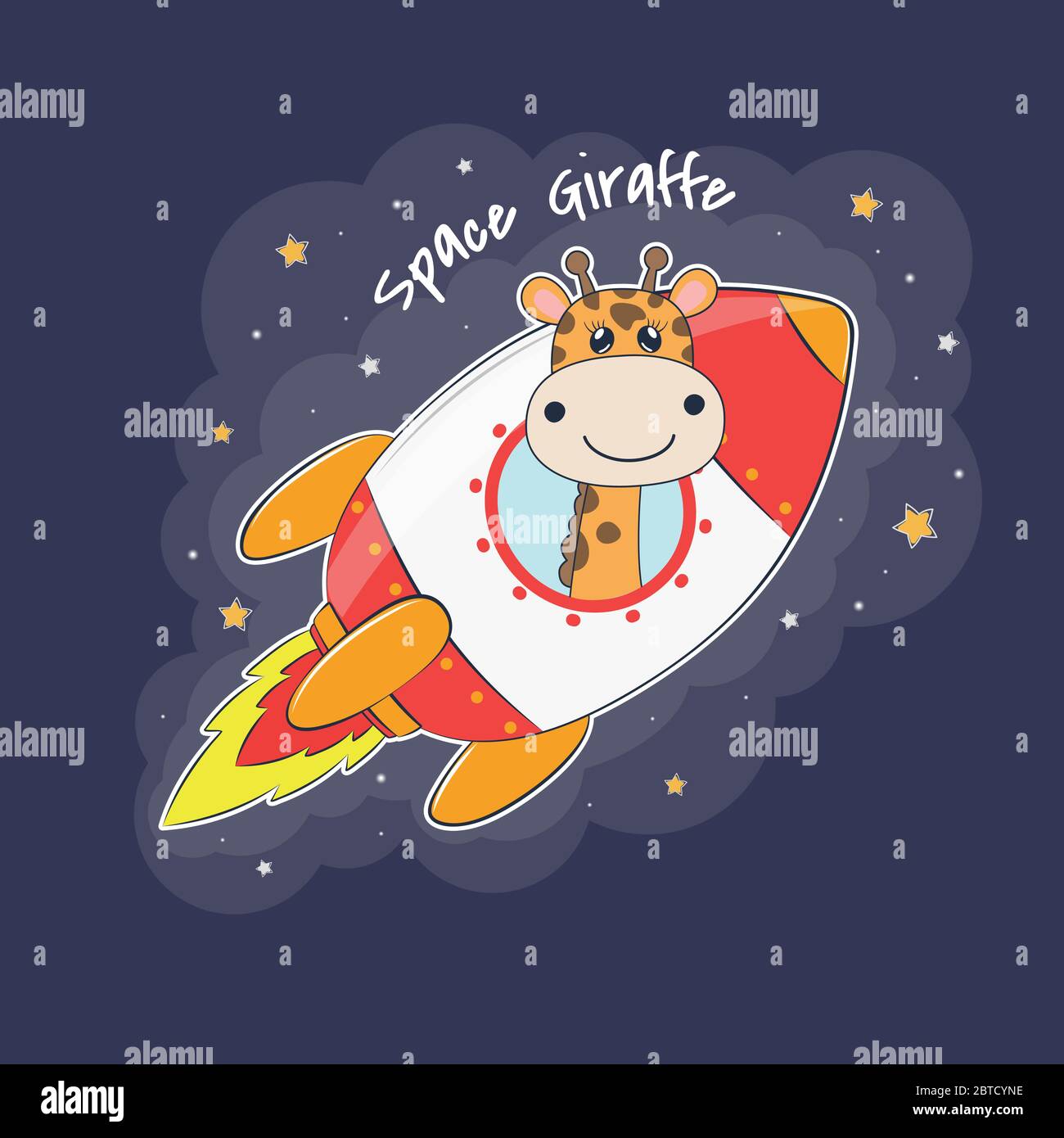 Cute cartoon giraffe astronaut in a mysterious rocket in the sky night  Stock Vector Image & Art - Alamy