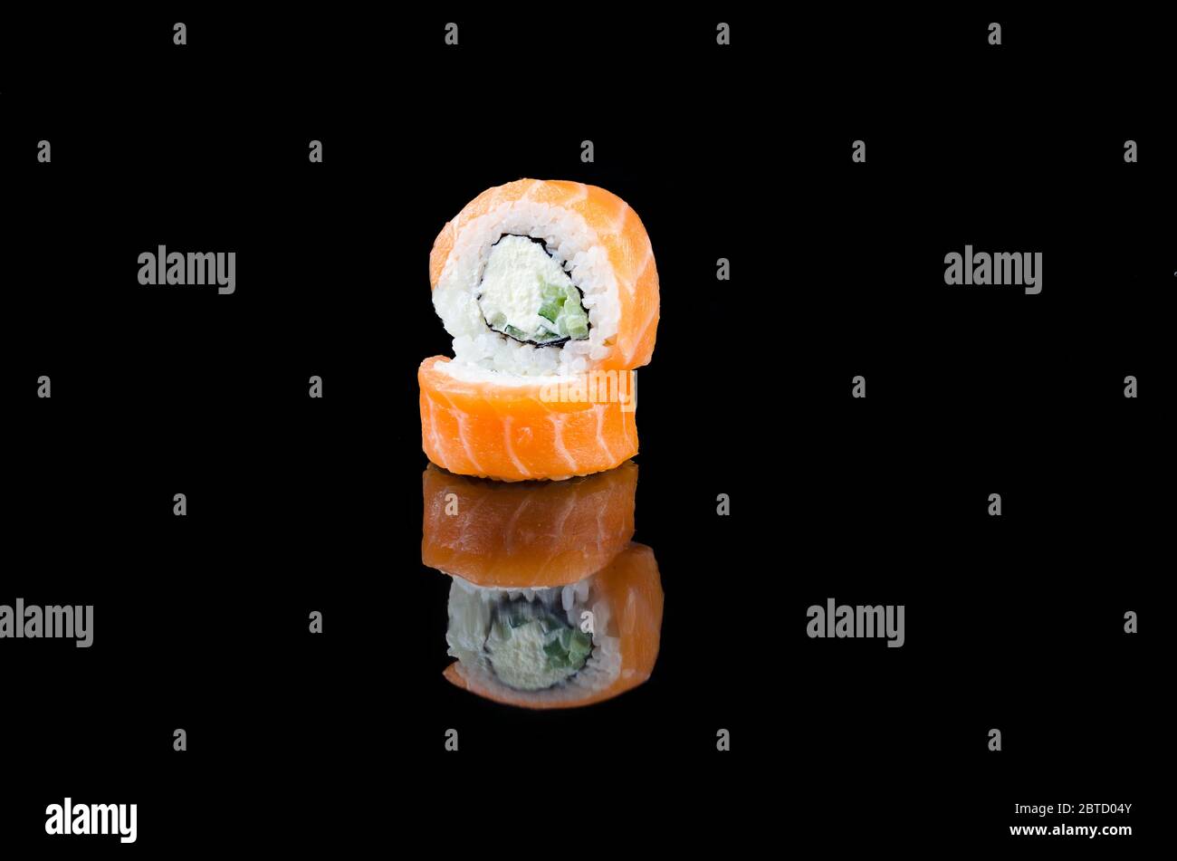 Download Sushi Roll Philadelphia With Salmon On Black Background Asian Restaurant Menu Template Mockup Place For Text Stock Photo Alamy