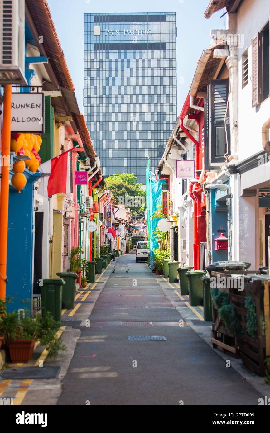 Street of Haji Lane with no people because of the covid-19 pandemic, Singapore Stock Photo