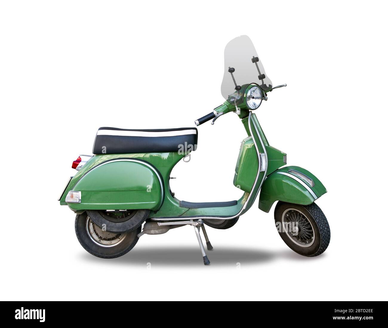 Green Italian classic scooter isolated on white Stock Photo