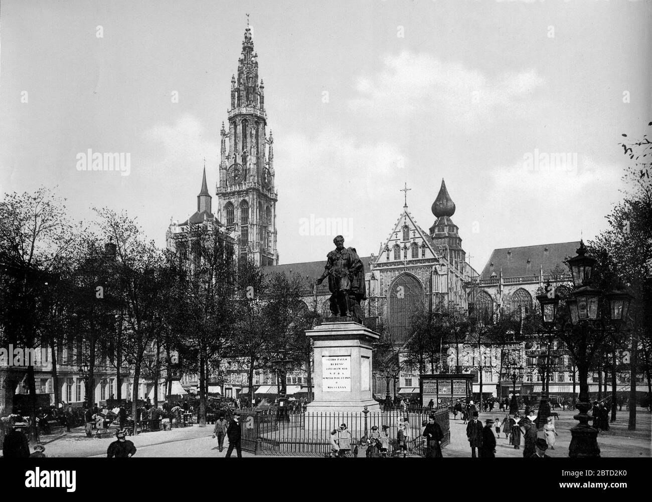 Place Verte and cathedral, Antwerp, Belgium ca. 1890-1900 Stock Photo