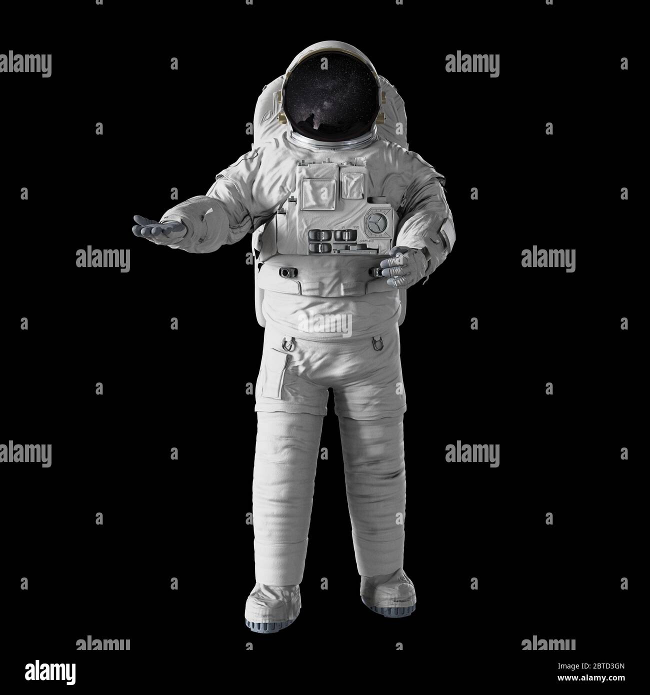 astronaut presenting an empty space isolated on black background Stock ...