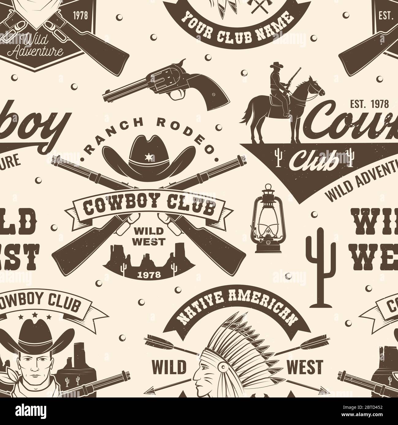 Cowboy club seamless pattern, background. Vector illustration. Seamless  pattern design with wild west cowboy, canyon and western rifle silhouette.  Cowboy club texture Stock Vector Image & Art - Alamy