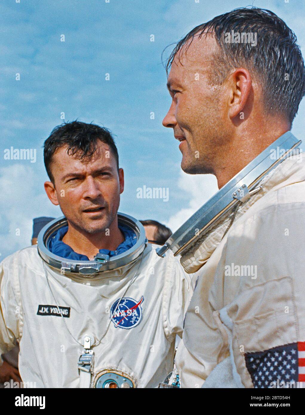 The crew of the Gemini 10 spaceflight, astronaut John W. Young (left