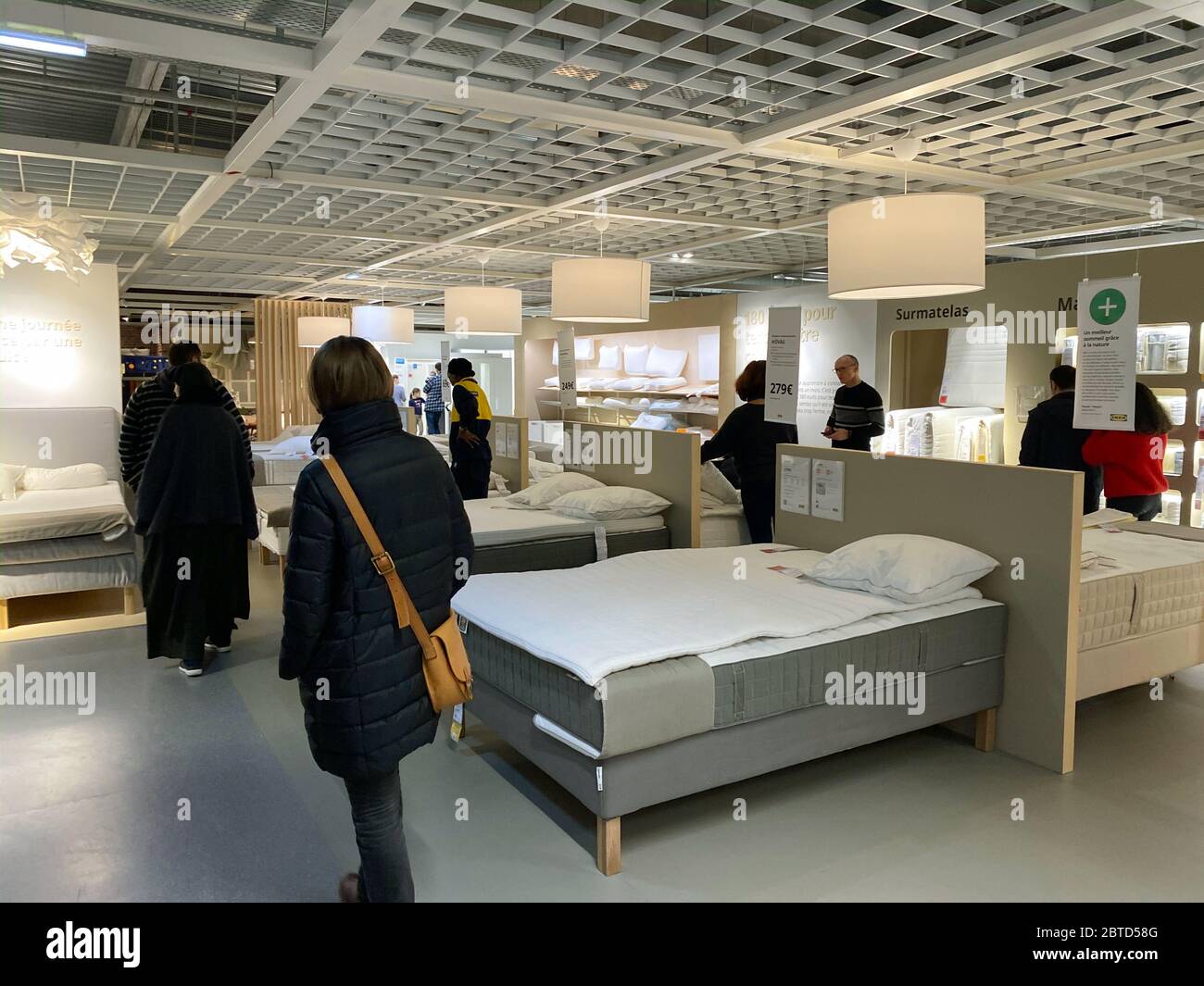 PAris, France Jan 18, 2020 Busy atmosphere inside IKEA furniture appliance store Swedish