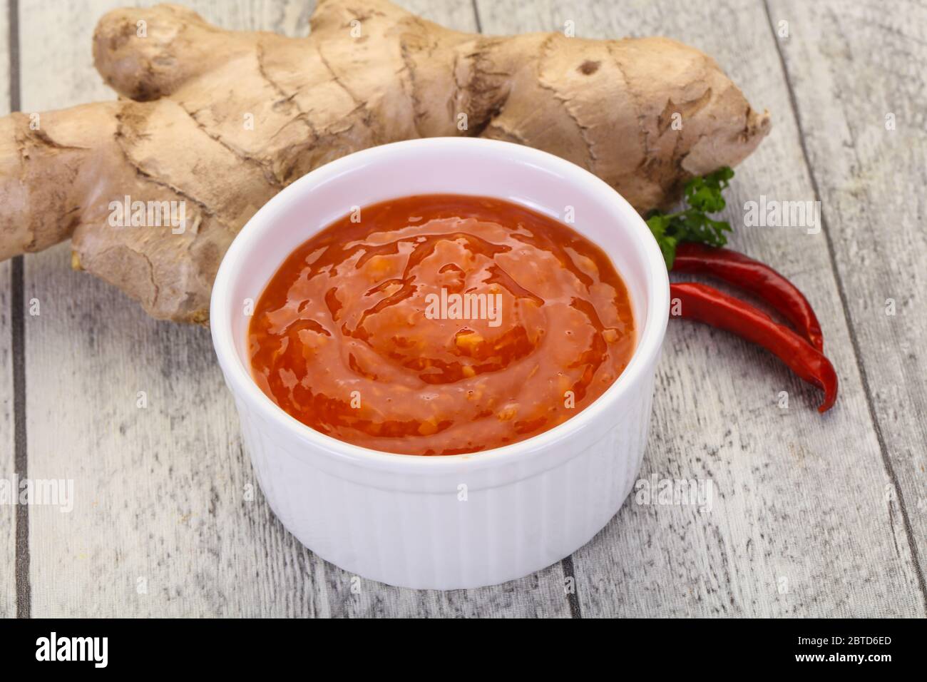 Ginger chili sauce with root and pepper Stock Photo - Alamy