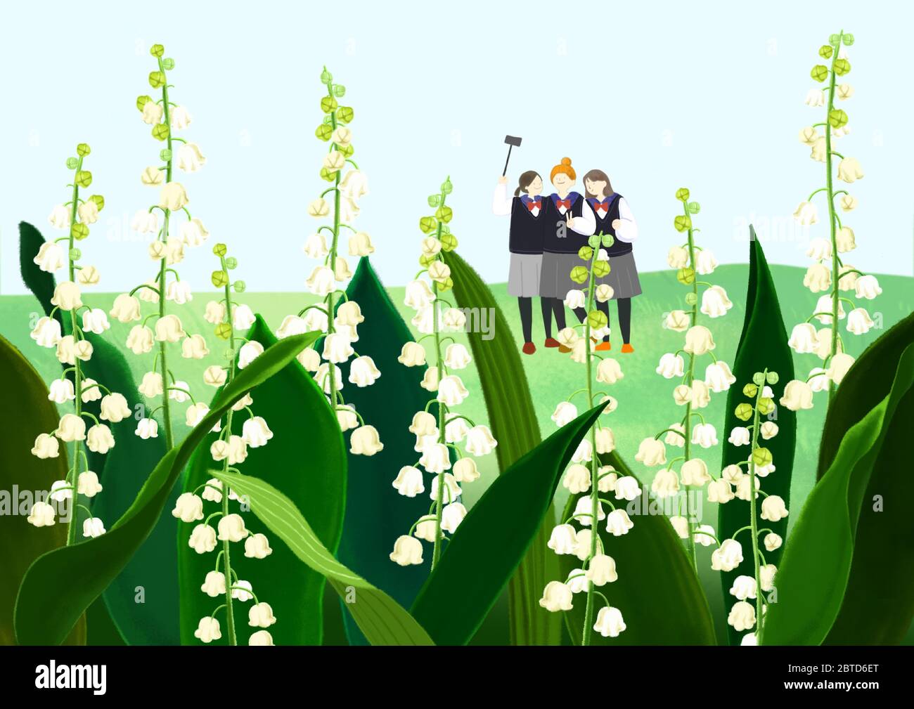 Beautiful spring day with colorful flowers illustration 010 Stock