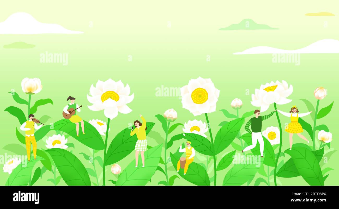Beautiful spring landscape with blooming flowers illustration 001 Stock ...