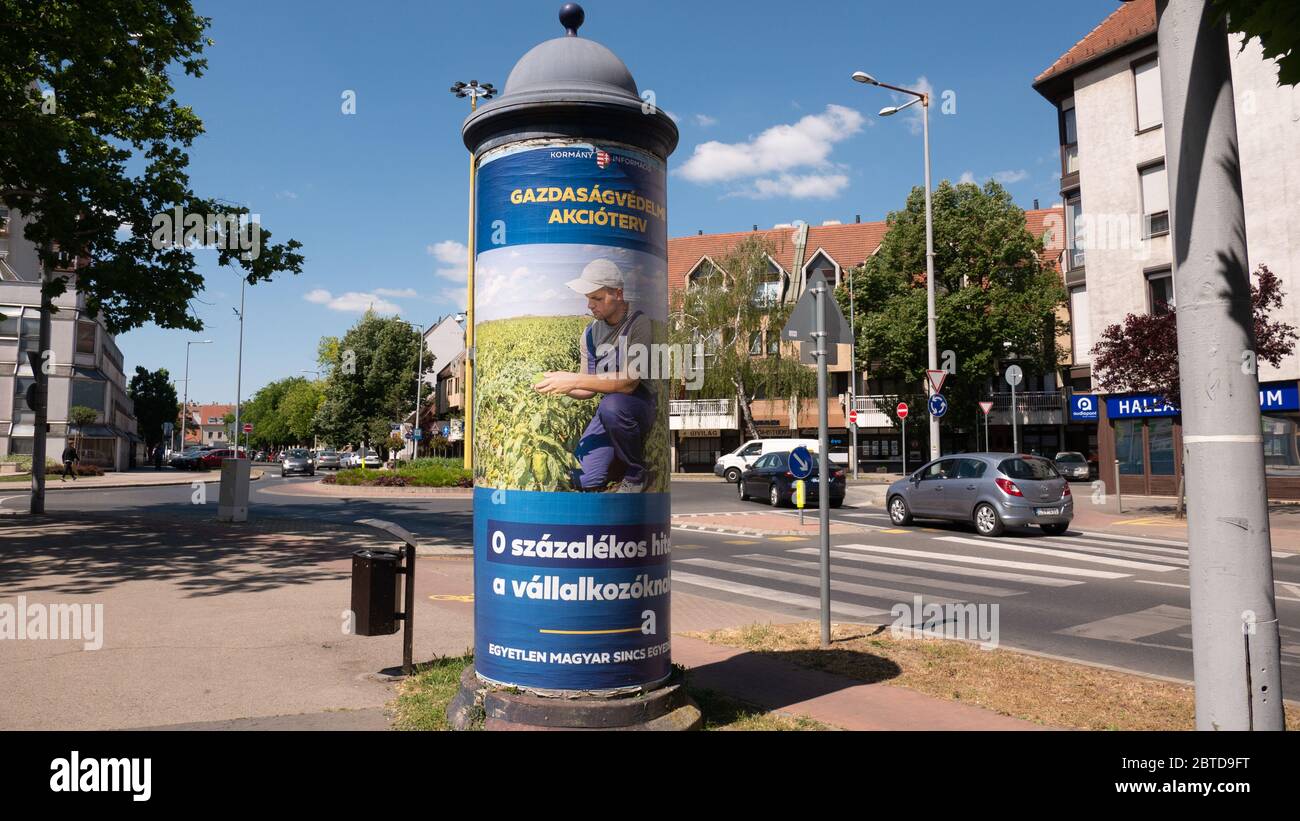 Gyor Hungary 05 22 2020: Economic protection action plan poster on an advertising column. Stock Photo