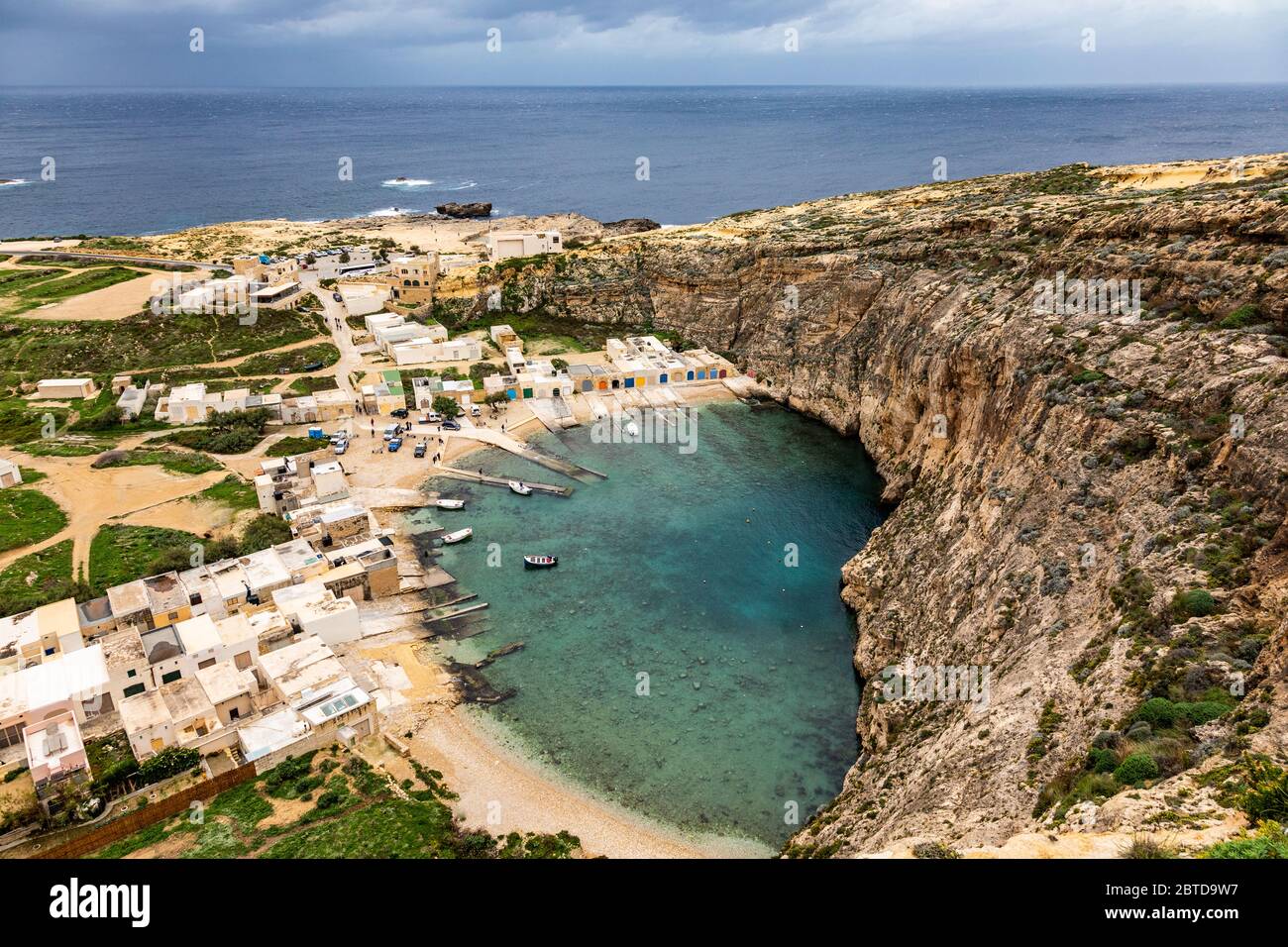 Inland sea harbor (Il-Qawra) on Gozo island, Malta Stock Photo