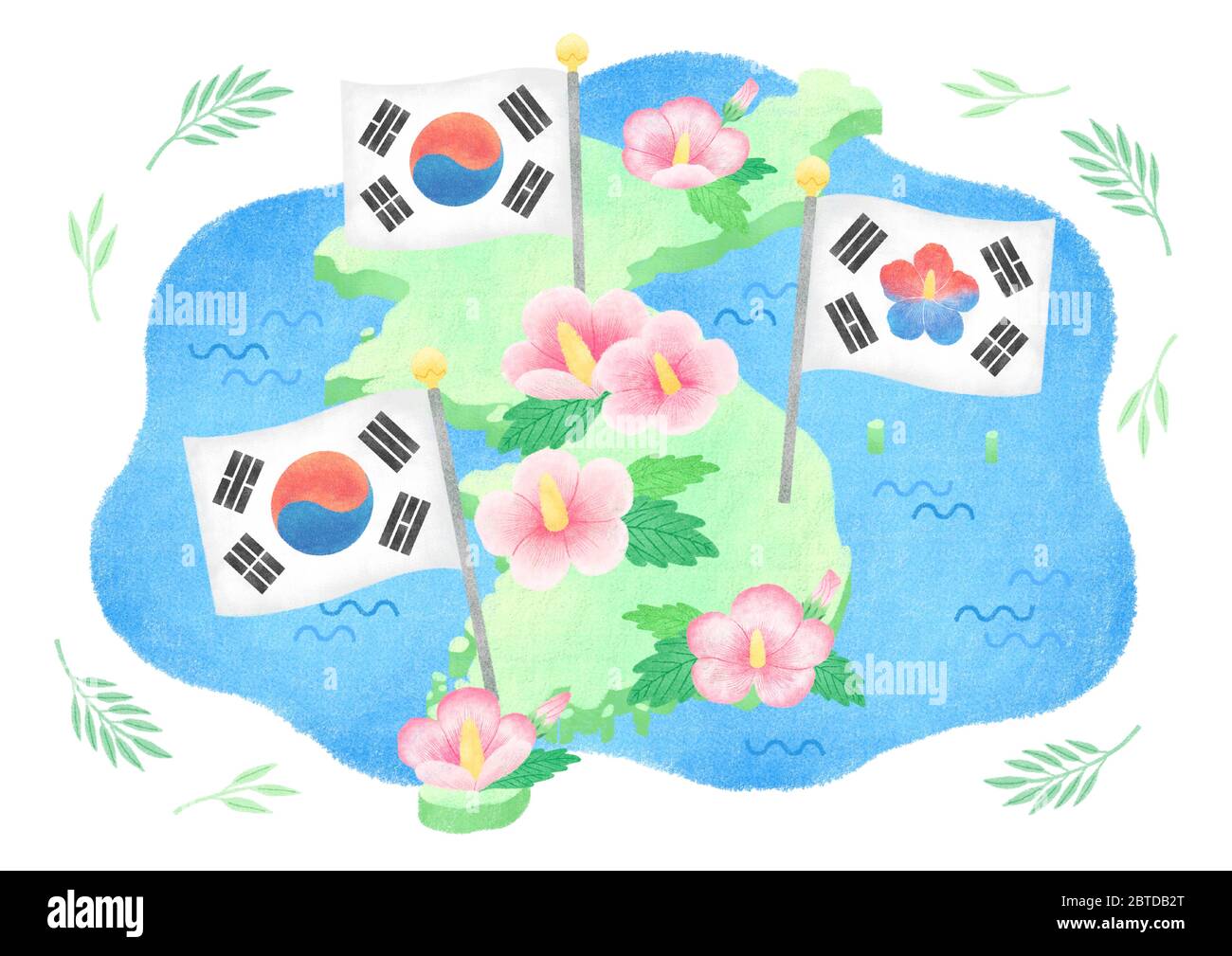 The National flag and National Flower of South Korea vector illustration. 007 Stock Vector Image