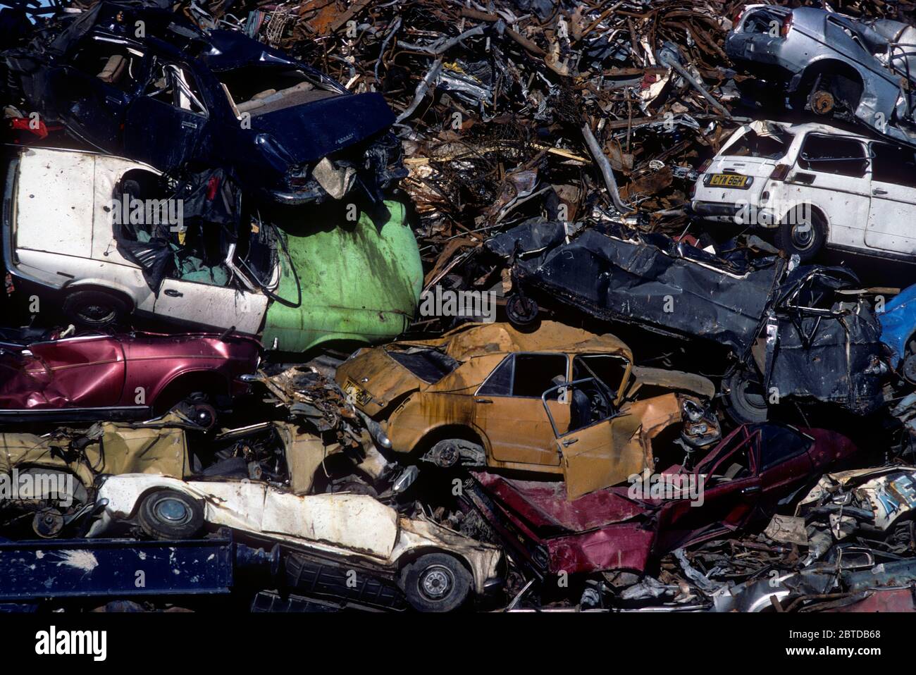 Scrapped cars, 1980s Stock Photo