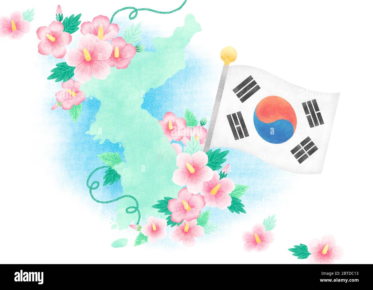 The National flag and National Flower of South Korea vector