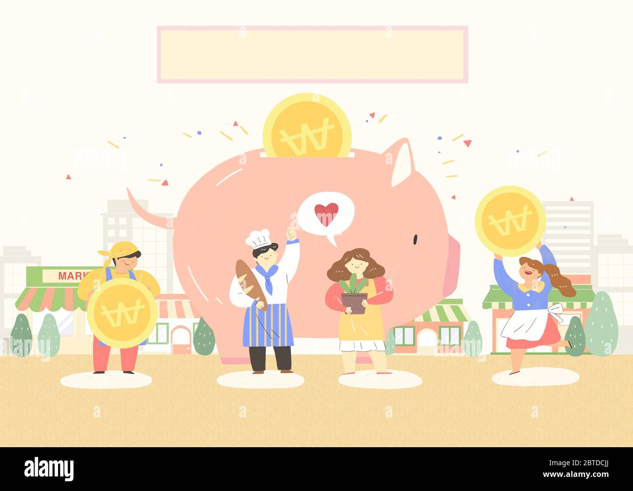 Local market conept, people selling or shopping illustration. 009 Stock Vector
