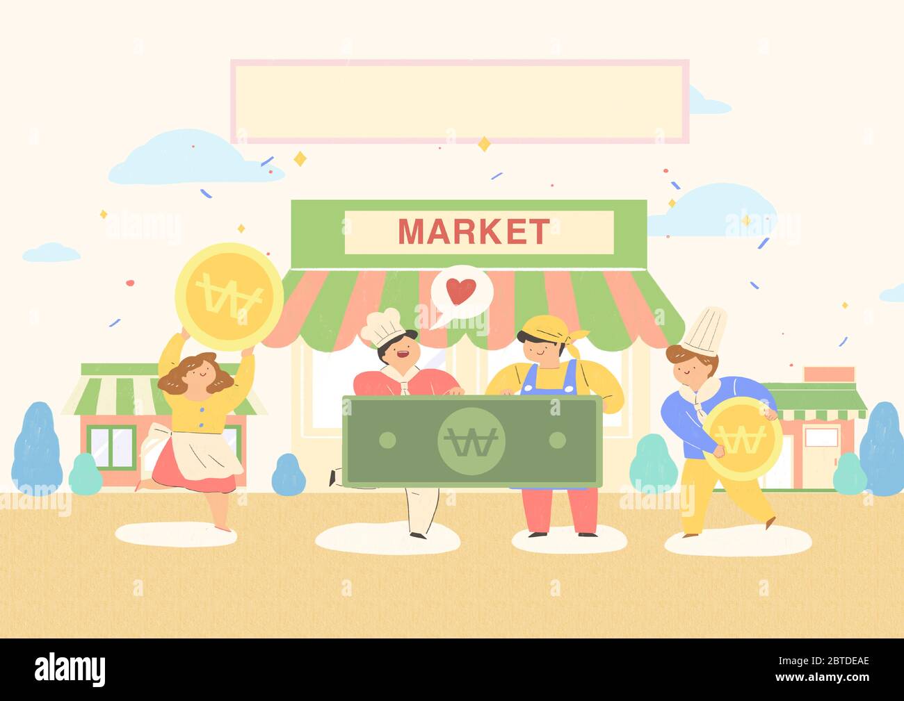 Local market conept, people selling or shopping illustration. 007 Stock Vector