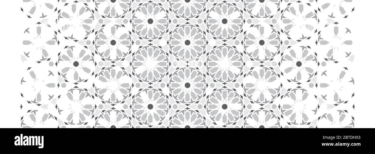 Arabic, islamic grey pattern. Tile seamless vector pattern. Geometric halftone border with color arabic disintegration Stock Vector