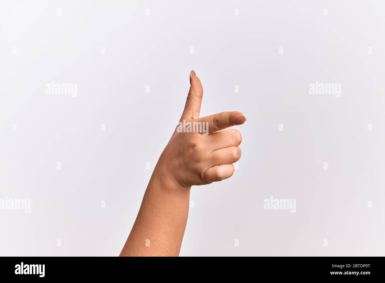 Forefinger Pointing Hand of caucasian young woman pointing forefinger to the camera ...